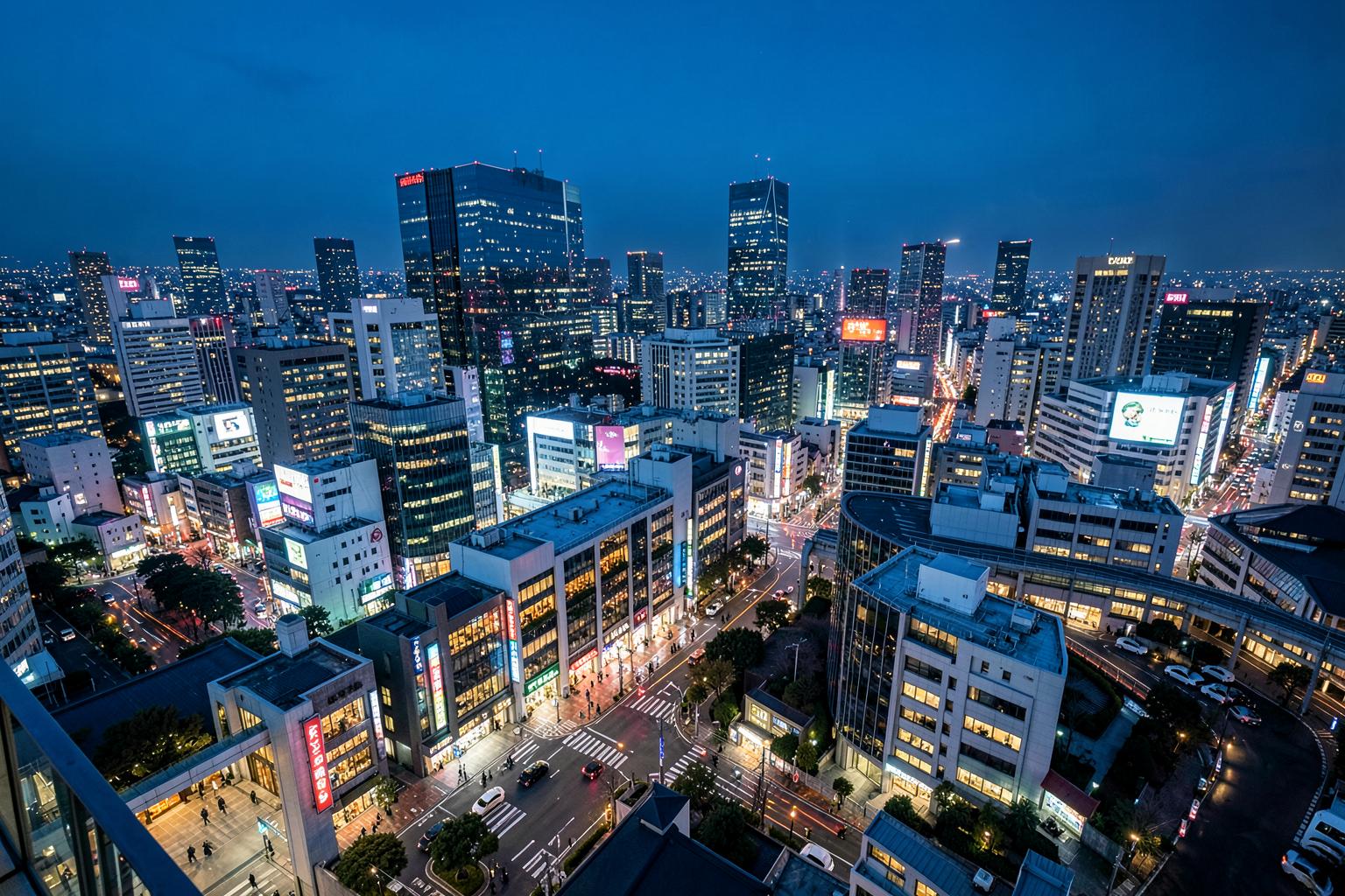 Tokyo's illuminated cityscape at blue hour